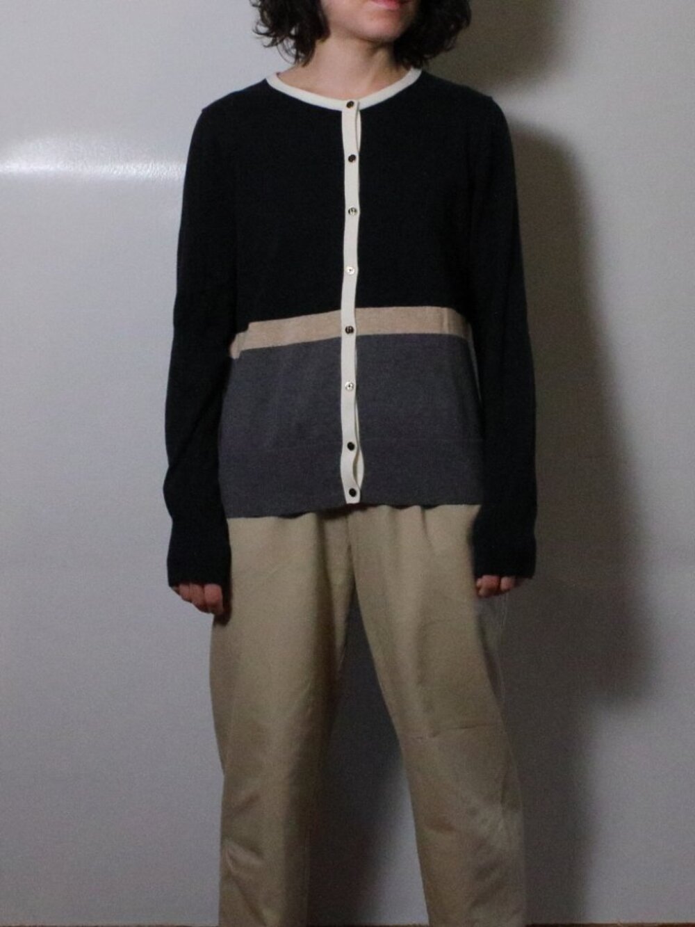 Navy & Grey Colorblock Cardigan Land's End Size S